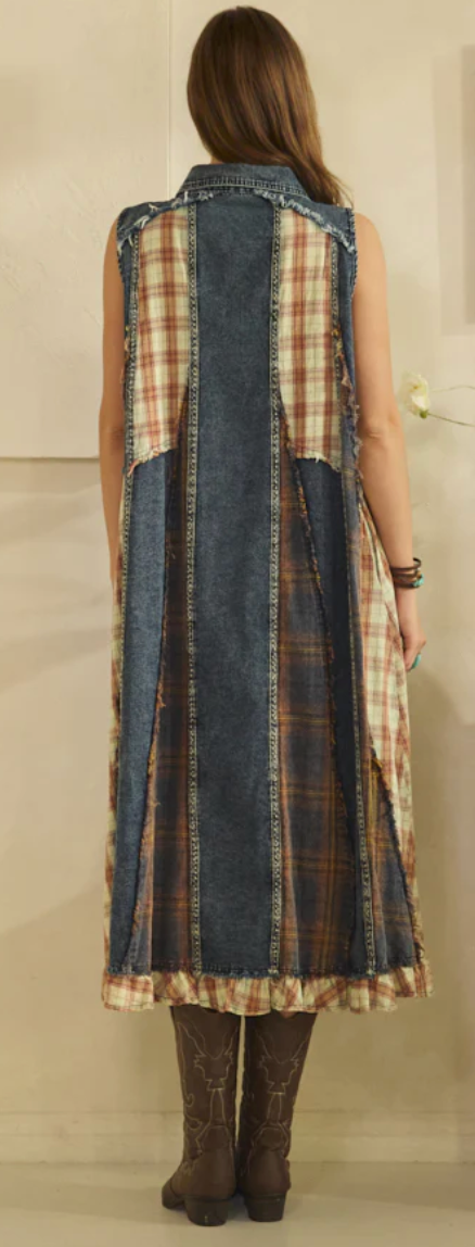 Plaid Ruffle Button Down Duster