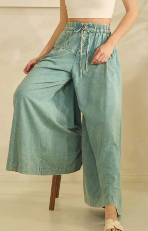 Teal Blue Wide Leg Pants