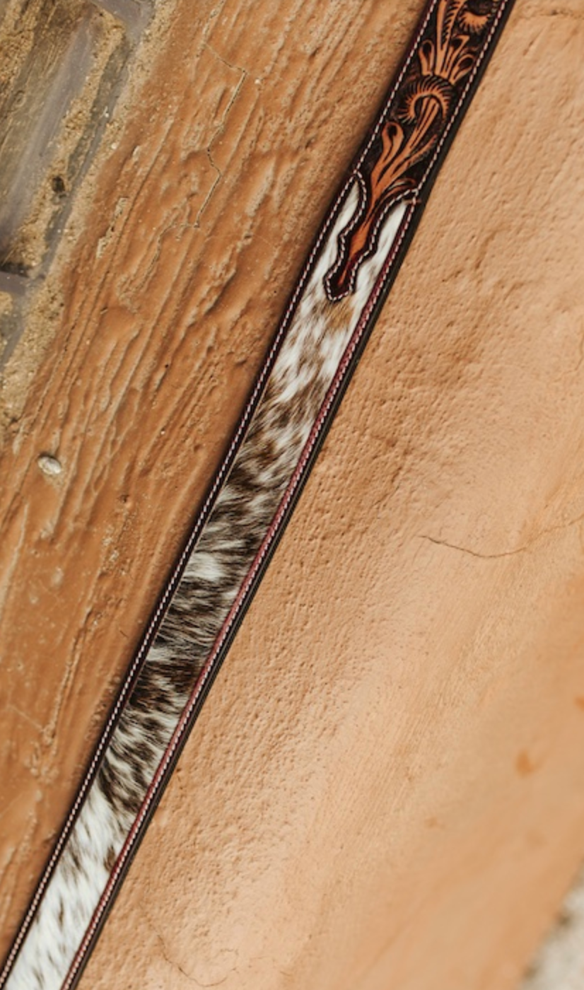 Cowhide Tooled Leather Belt W Western Buckle