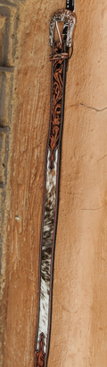 Cowhide Tooled Leather Belt W Western Buckle