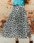 Leopard Printed Button Down Yoke Skirt W Turquoise Snap Buttons