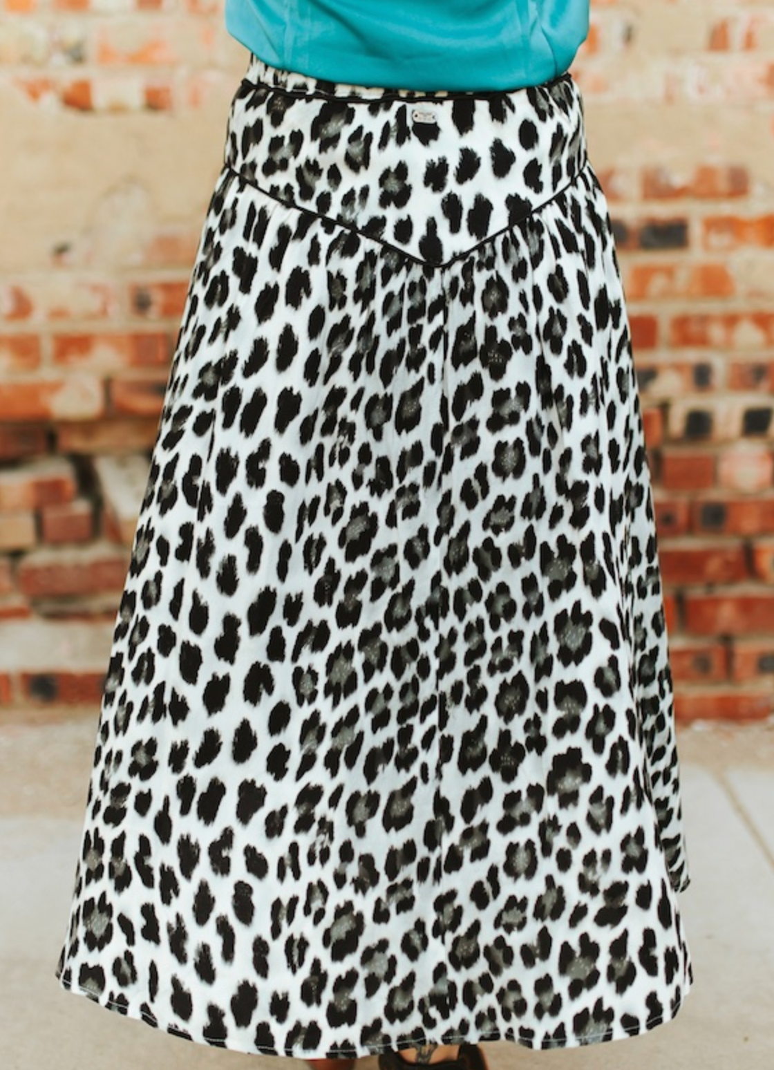Leopard Printed Button Down Yoke Skirt W Turquoise Snap Buttons