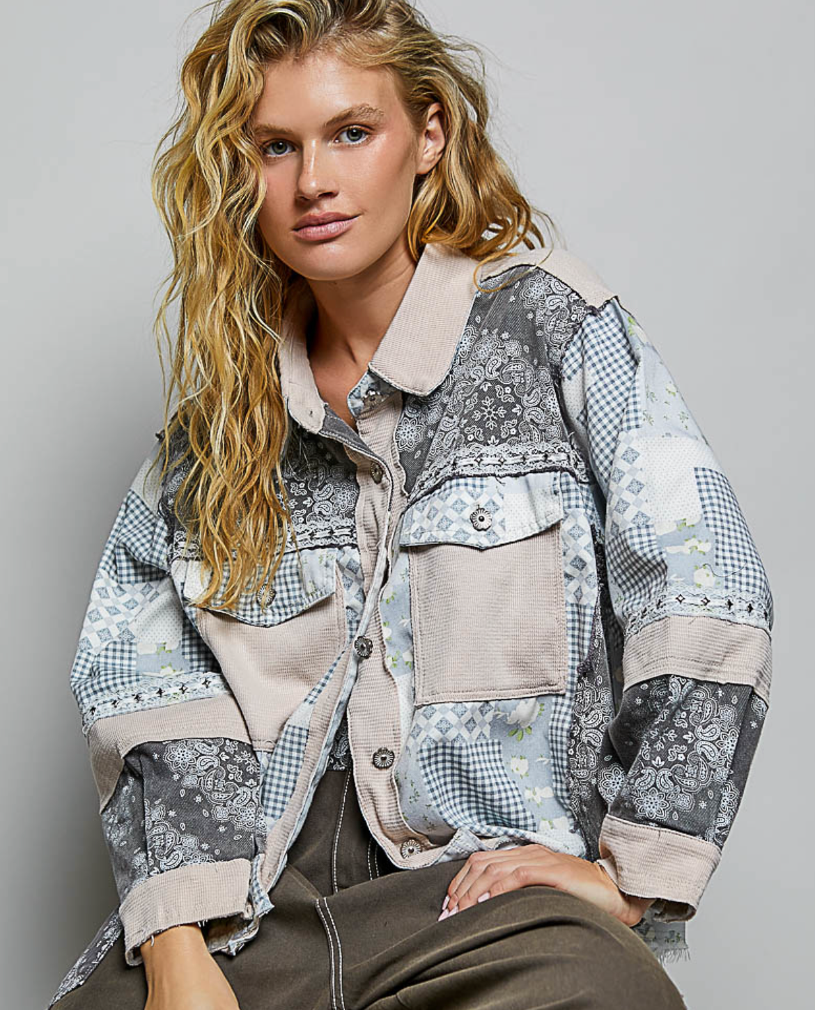 Grey & Charcoal Patch work Overshirt