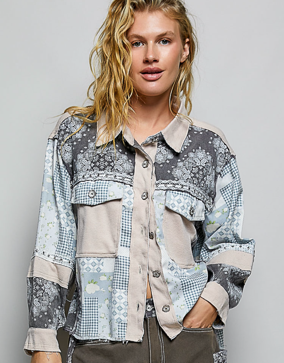 Grey & Charcoal Patch work Overshirt