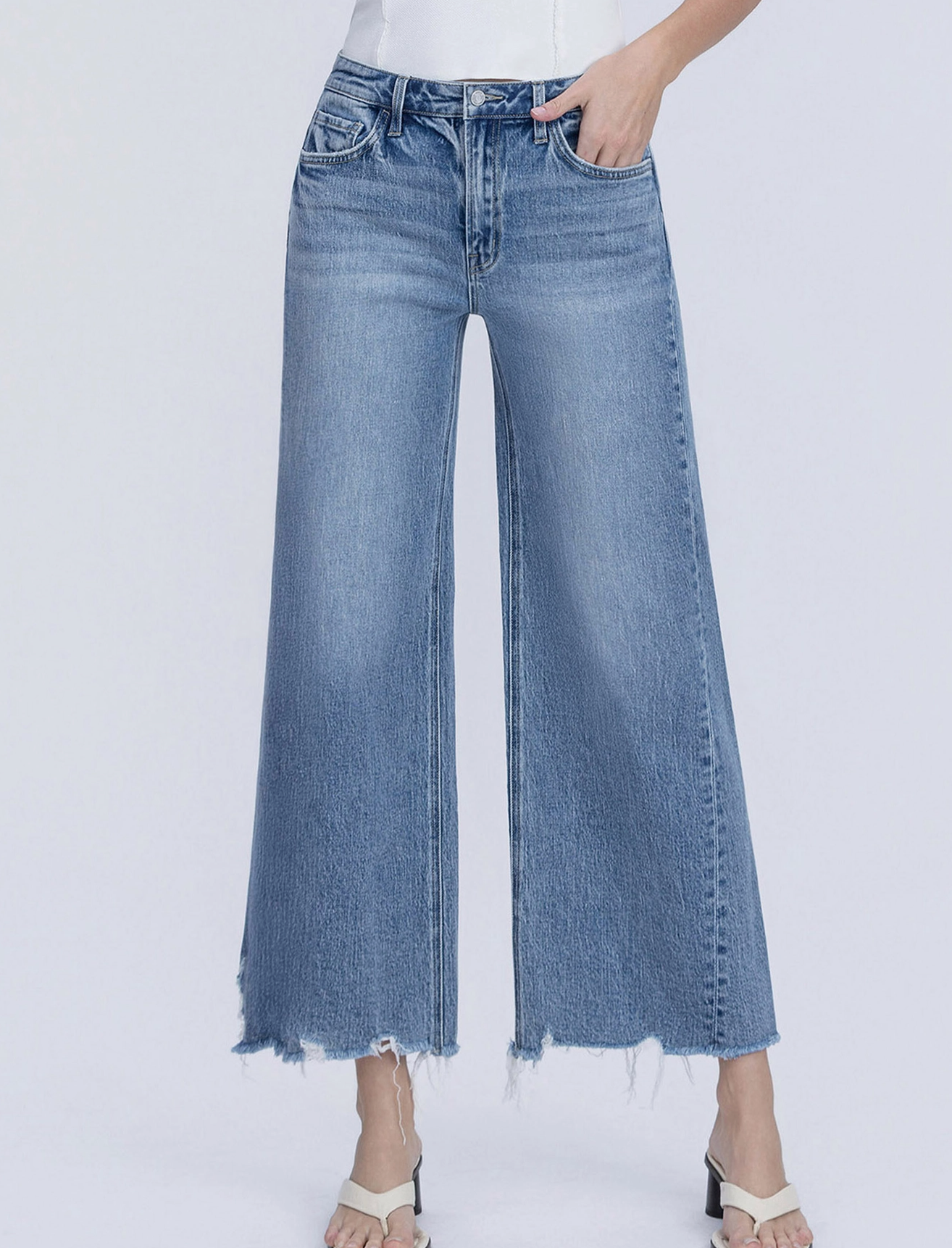 High Rise Raw Hem wide Leg T7309