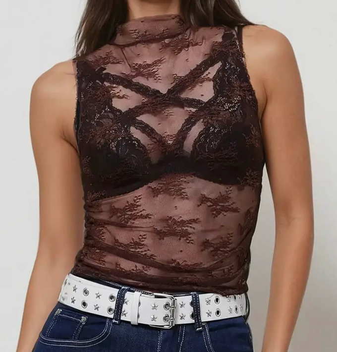 Sleeveless lace floral top