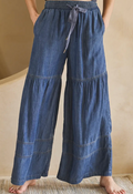 Dark Washed Denim Tiered Wide Leg Pants Plus