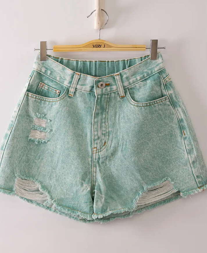 VERY Jean Mineral Washed Denim Distressed Shorts