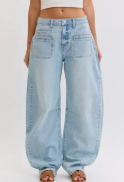 Mid Waist Barrel Light Wash