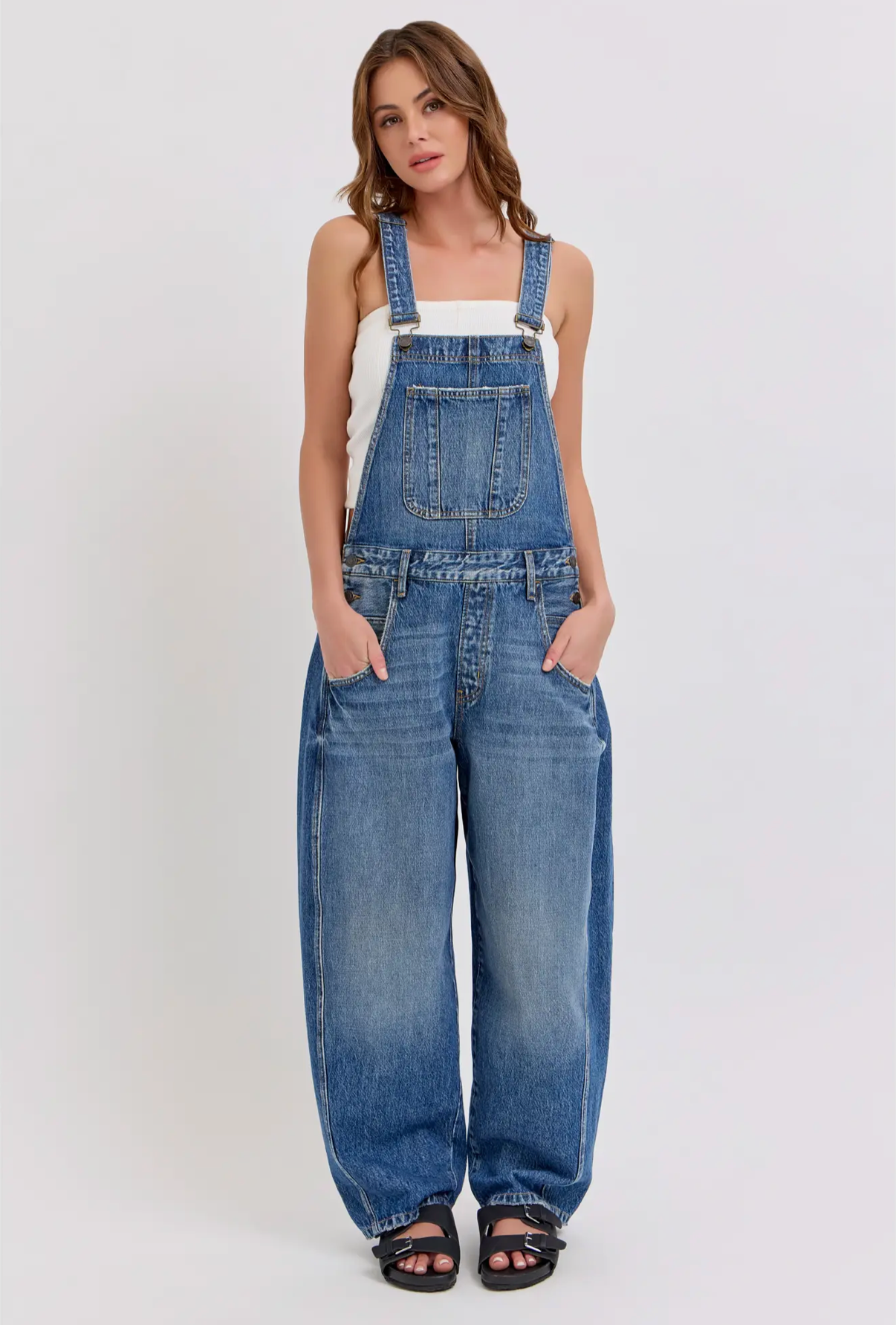 Mid-Waisted Barrel Overalls