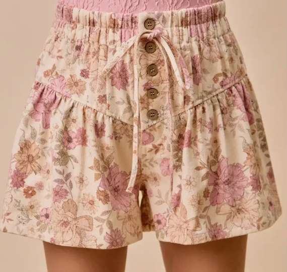 Floral Print Paperbag Shorts