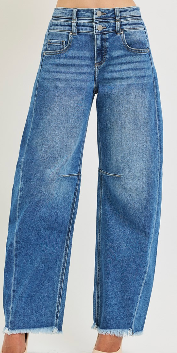SLOUCHY BARREL DOUBLE WAISTBAND DETAIL JEANS PGA21767