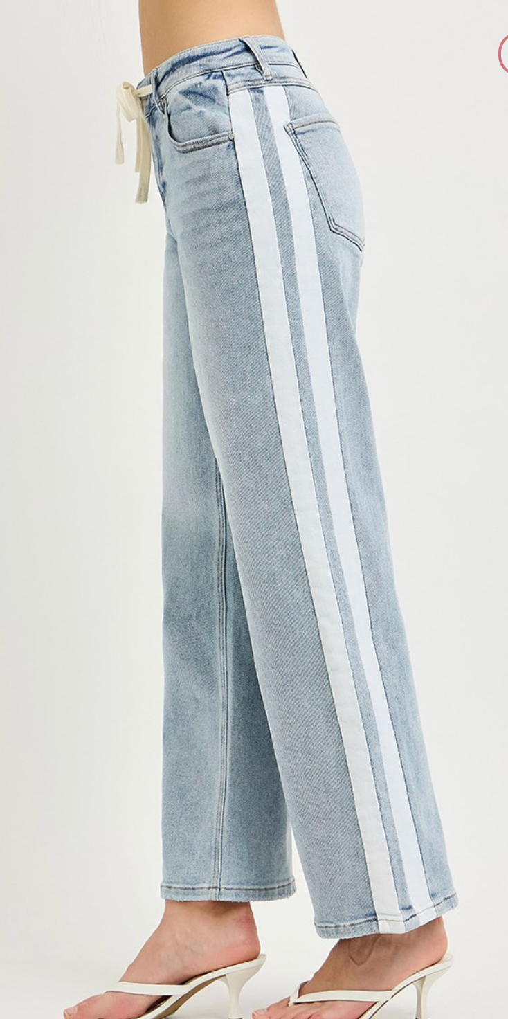 SLOUCHY DRAWSTRING JEANS SIDE CONTRAST - PLUS