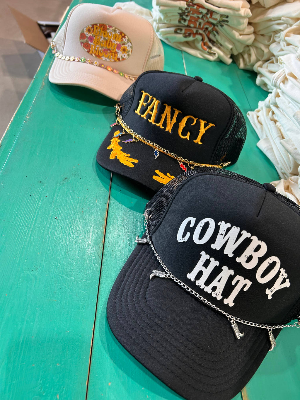Silver Cowboy Boot Trucker Hat Chain