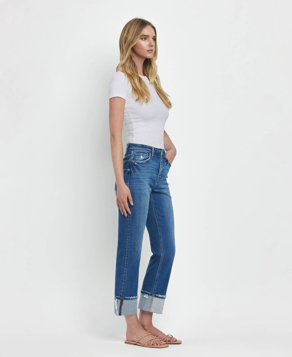 Victoria High Rise Cuffed Straight Jeans