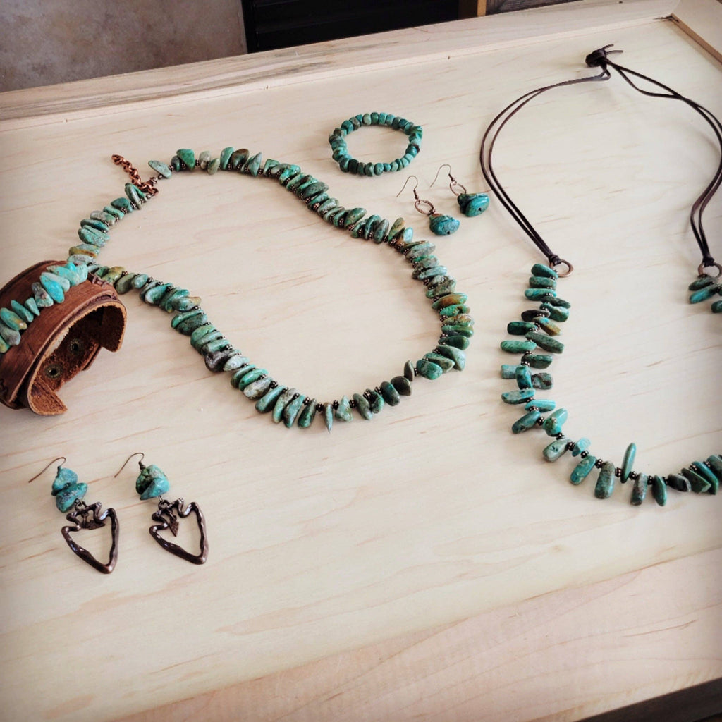 Natural Turquoise Stacked Stone Necklace Matinee Length