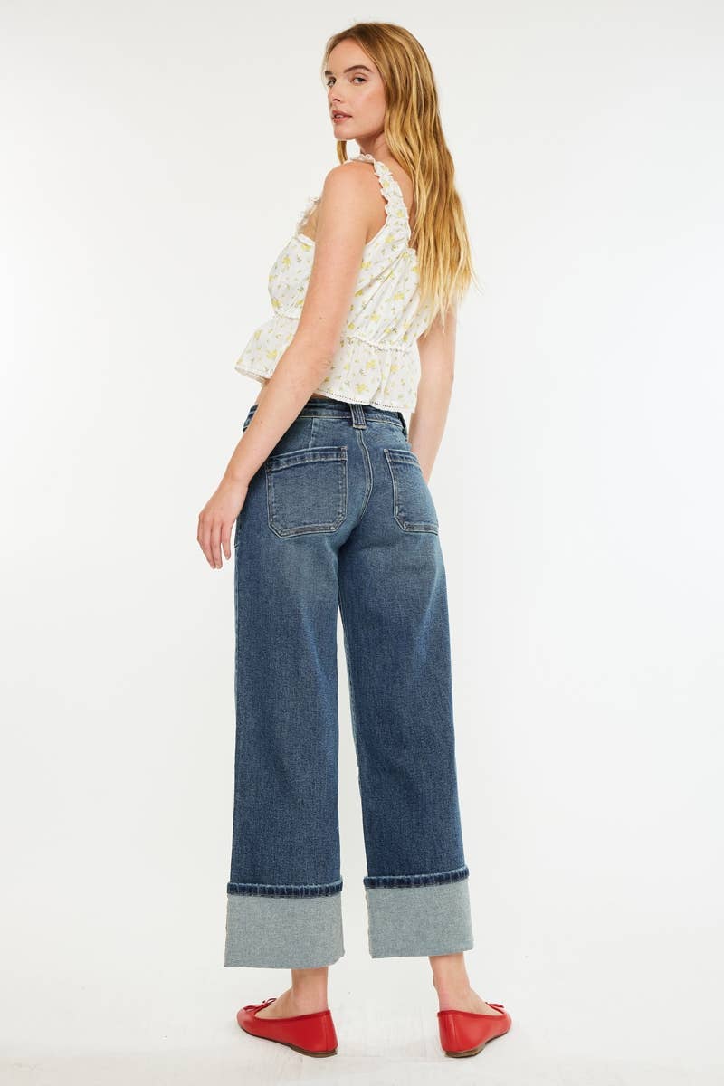 Kan Can Cropped wide leg Dark Wash Jeans KC2613D