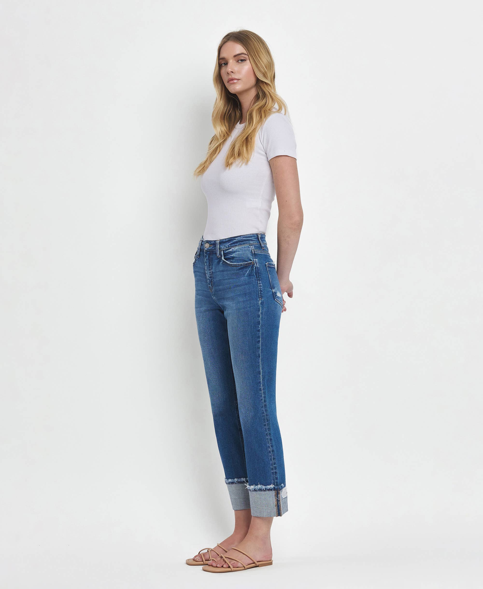 Victoria High Rise Cuffed Straight Jeans