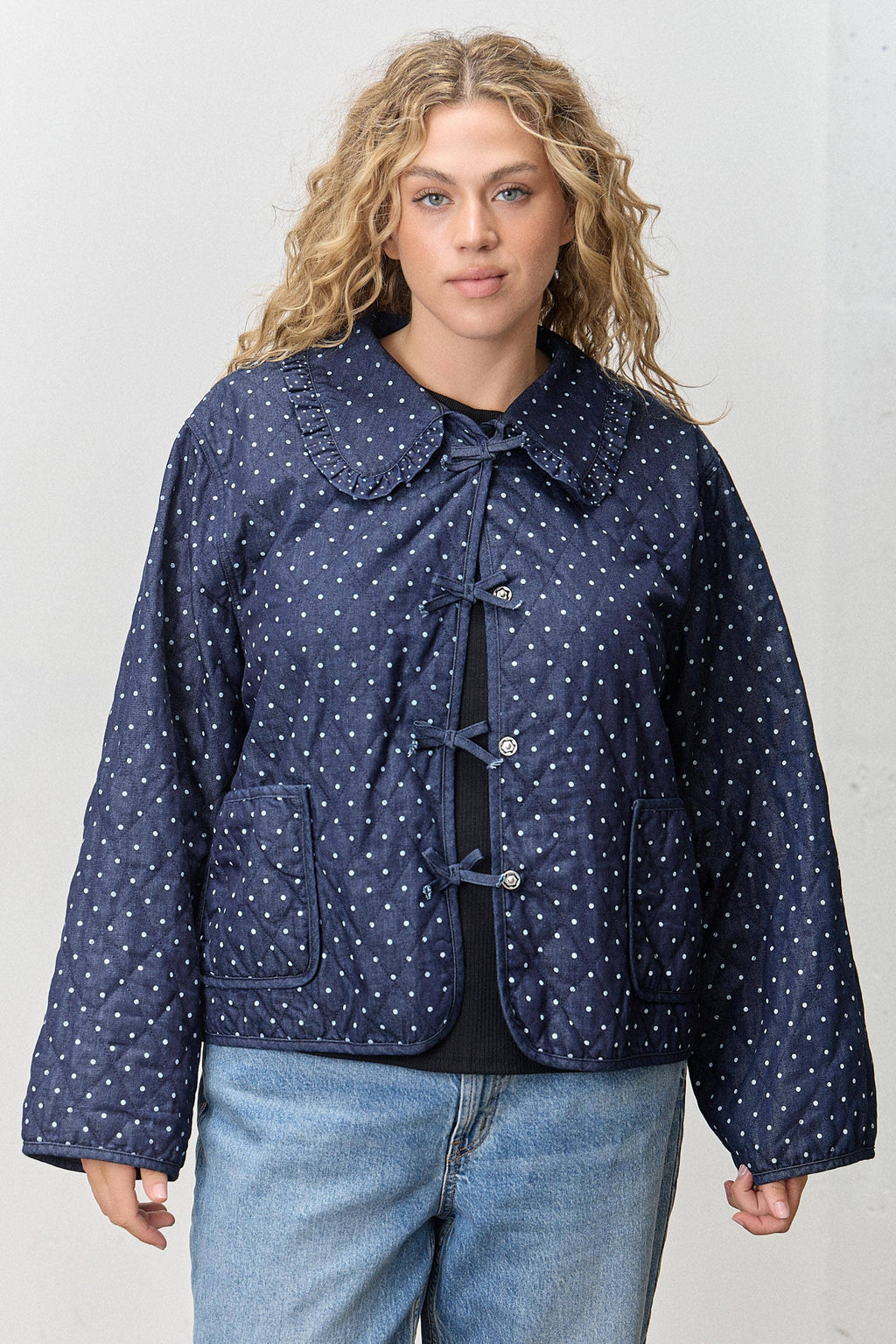 Polkadot Peter Pan Collar Jacket - Plus