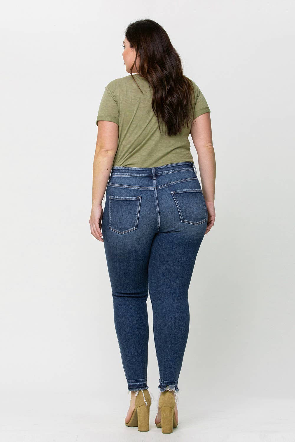 Haylie Plus Size High Rise Distressed Hem Crop Skinny Jeans