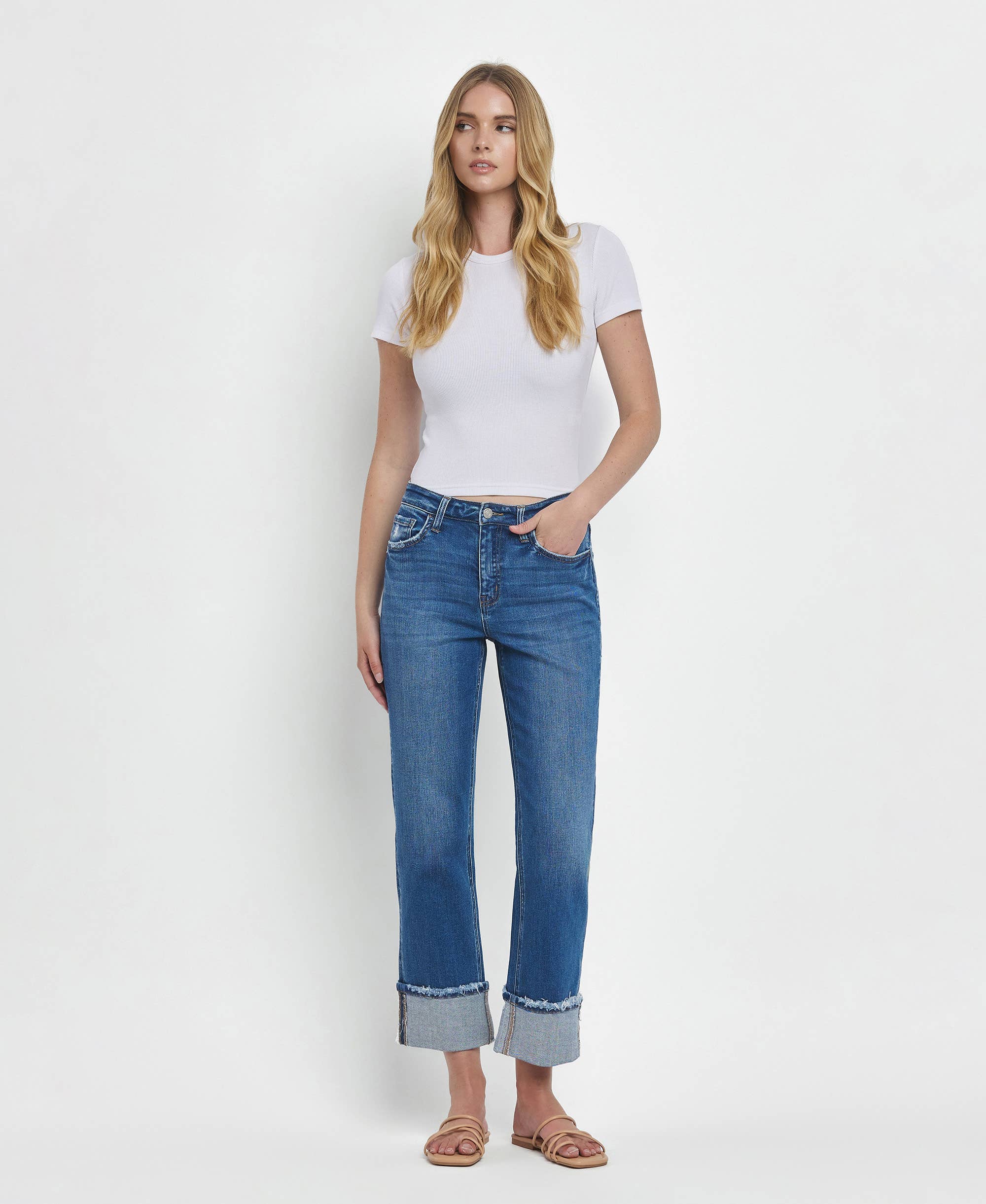 Victoria High Rise Cuffed Straight Jeans