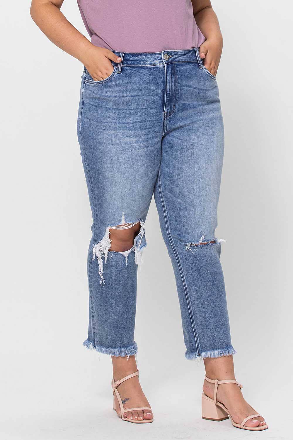 Jeanne Plus Size High Rise Crop Slim Straight Jeans