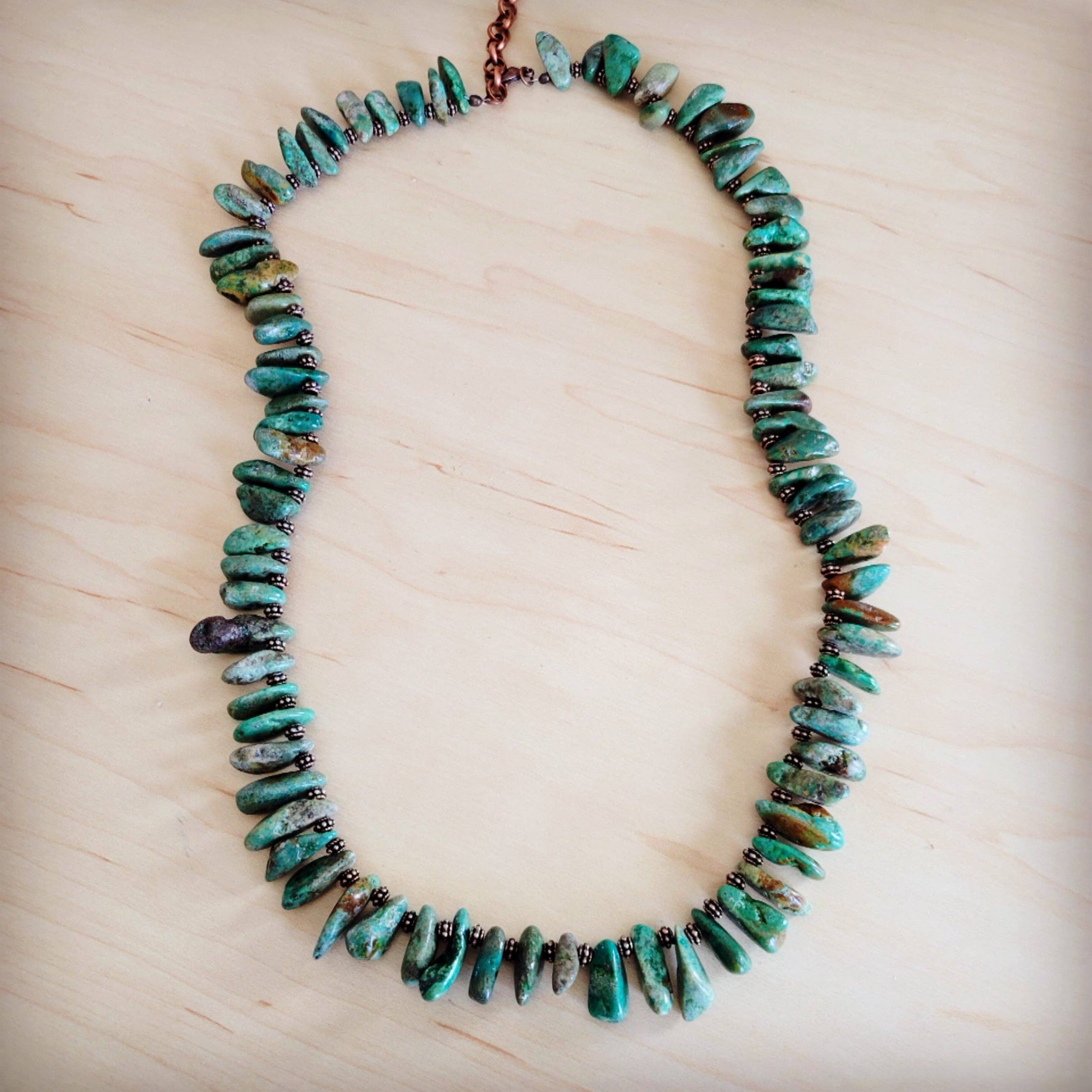 Natural Turquoise Stacked Stone Necklace Matinee Length