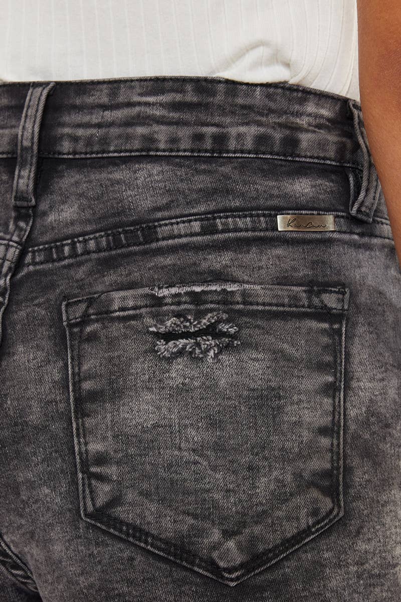 High Rise Gray Stone Fray Hem Denim Shorts
