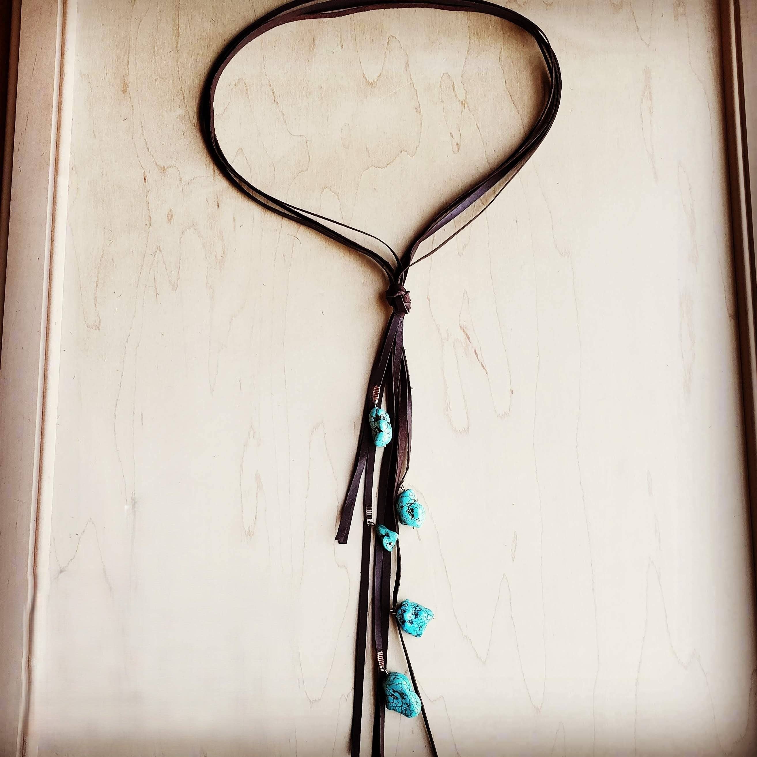 Leather Lasso Necklace with Turquoise Accents