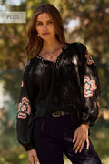Loose-fit Blouse with embroidered floral sleeves