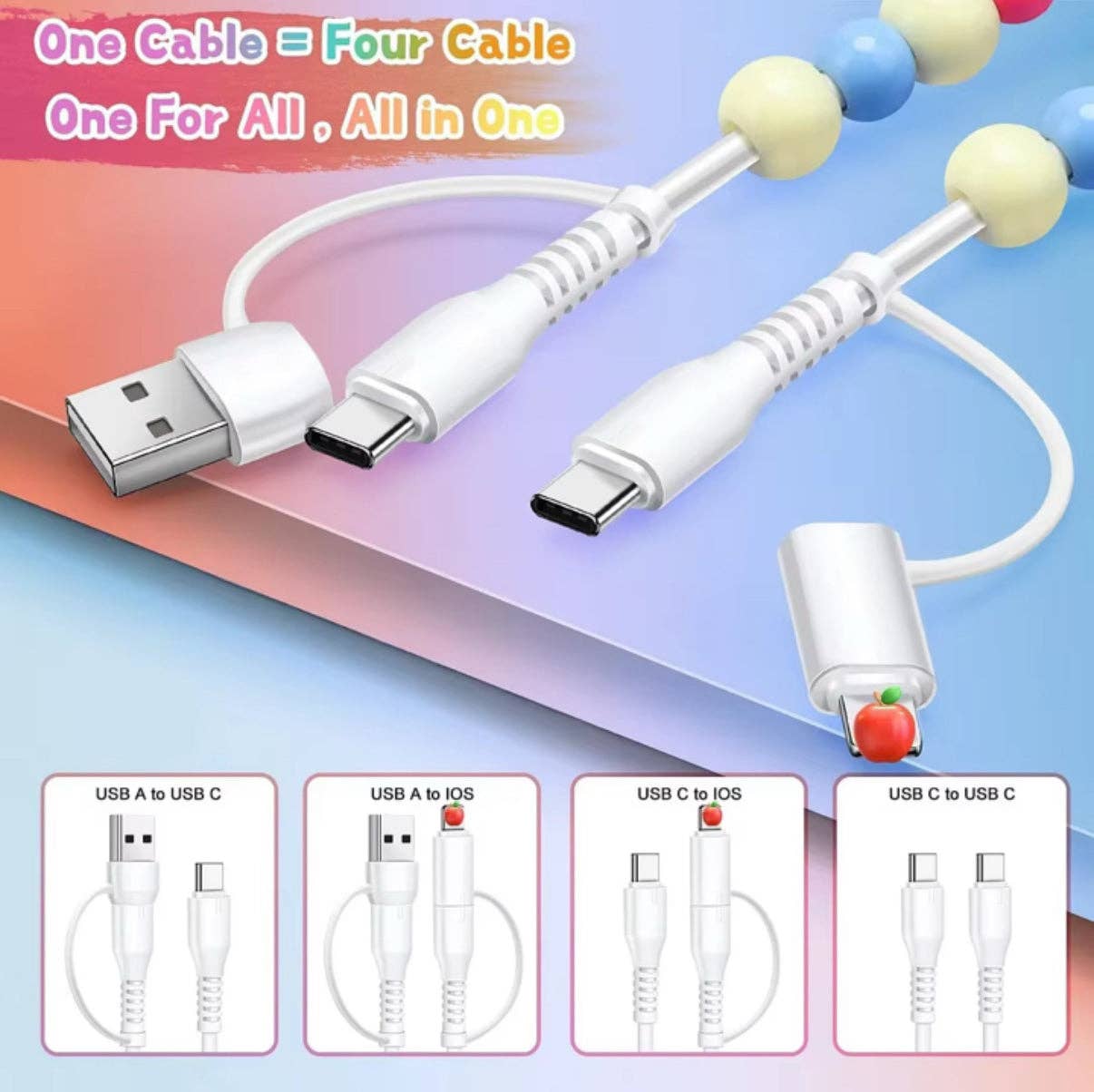 Cowboy Pearl & Turquoise Beaded 4-IN-1 Charging Cable