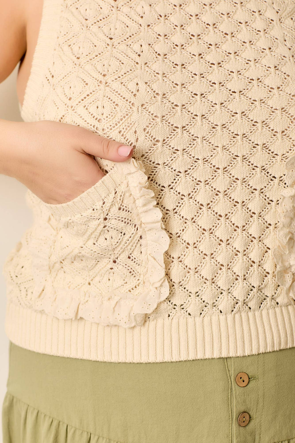 Sweater Vest with front ruffle pocket