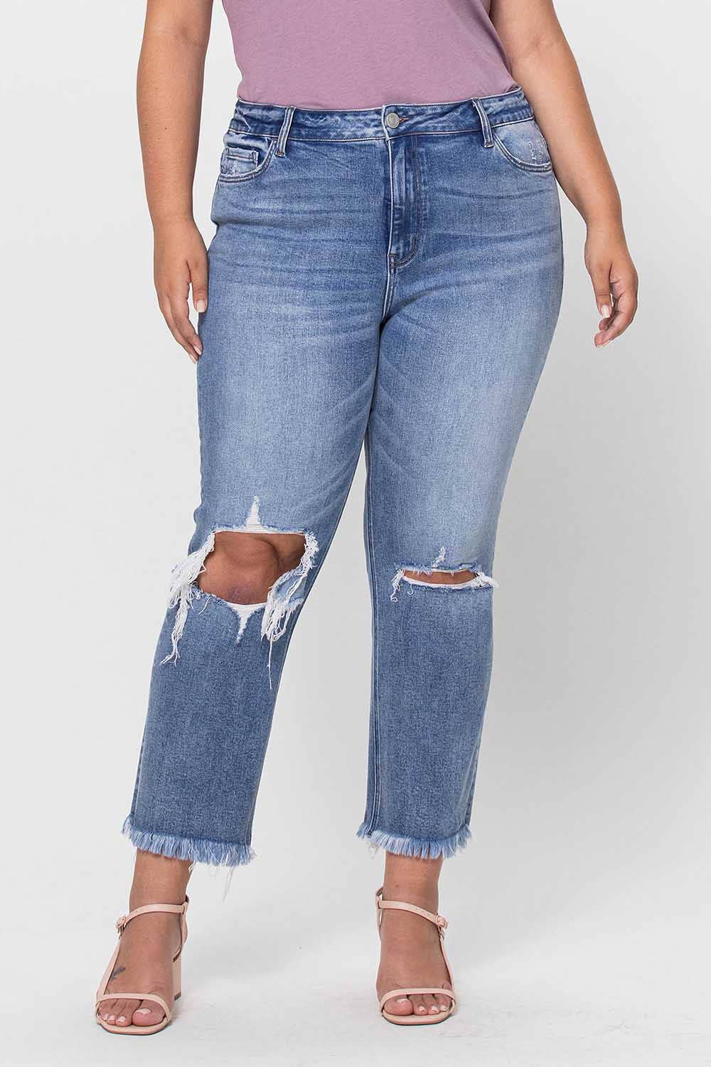 Jeanne Plus Size High Rise Crop Slim Straight Jeans