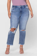 Jeanne Plus Size High Rise Crop Slim Straight Jeans