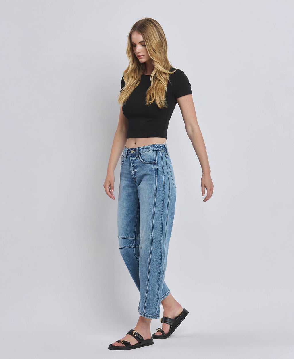 *HIGH RISE DART STRUCTURED FIT BARREL LEG JEANS JUNE 1-3