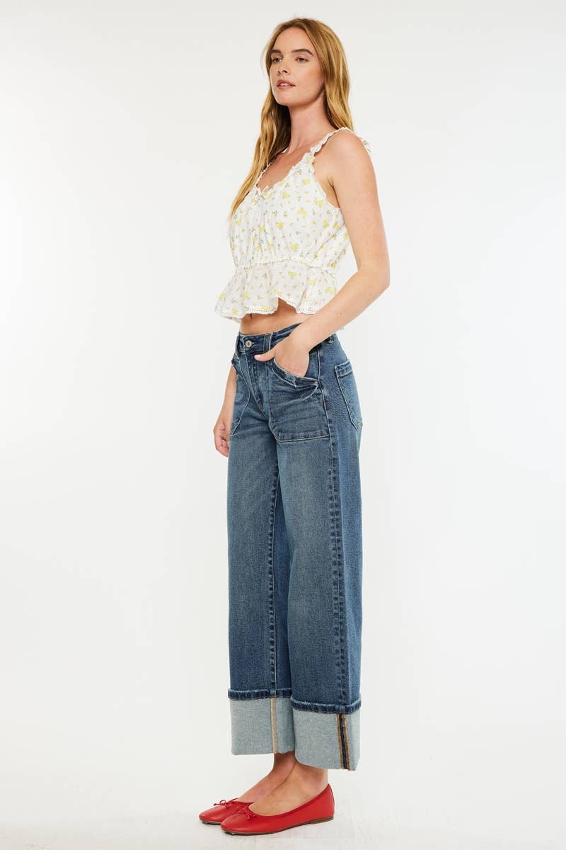 Kan Can Cropped wide leg Dark Wash Jeans KC2613D