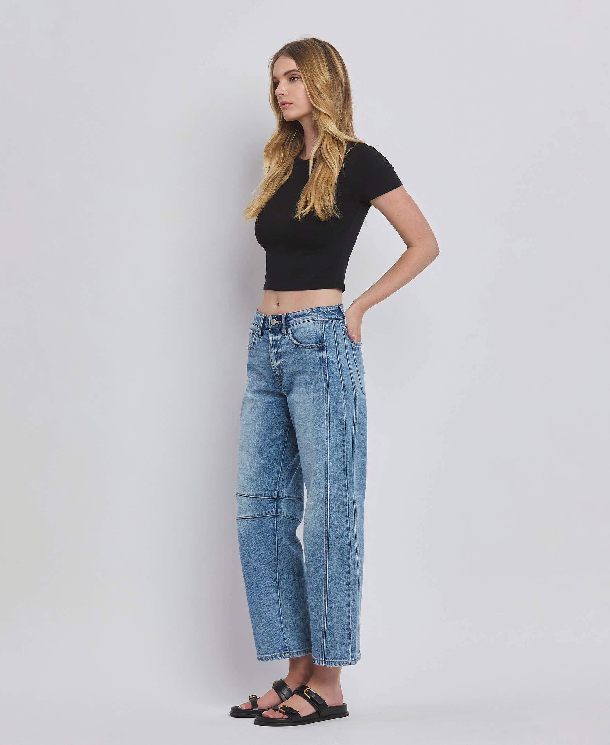 *HIGH RISE DART STRUCTURED FIT BARREL LEG JEANS JUNE 1-3