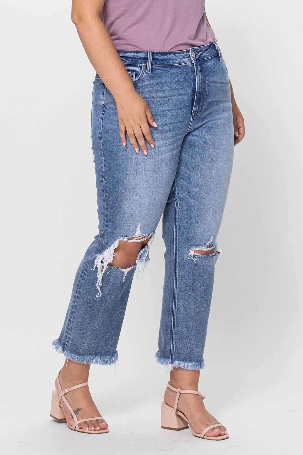 Jeanne Plus Size High Rise Crop Slim Straight Jeans