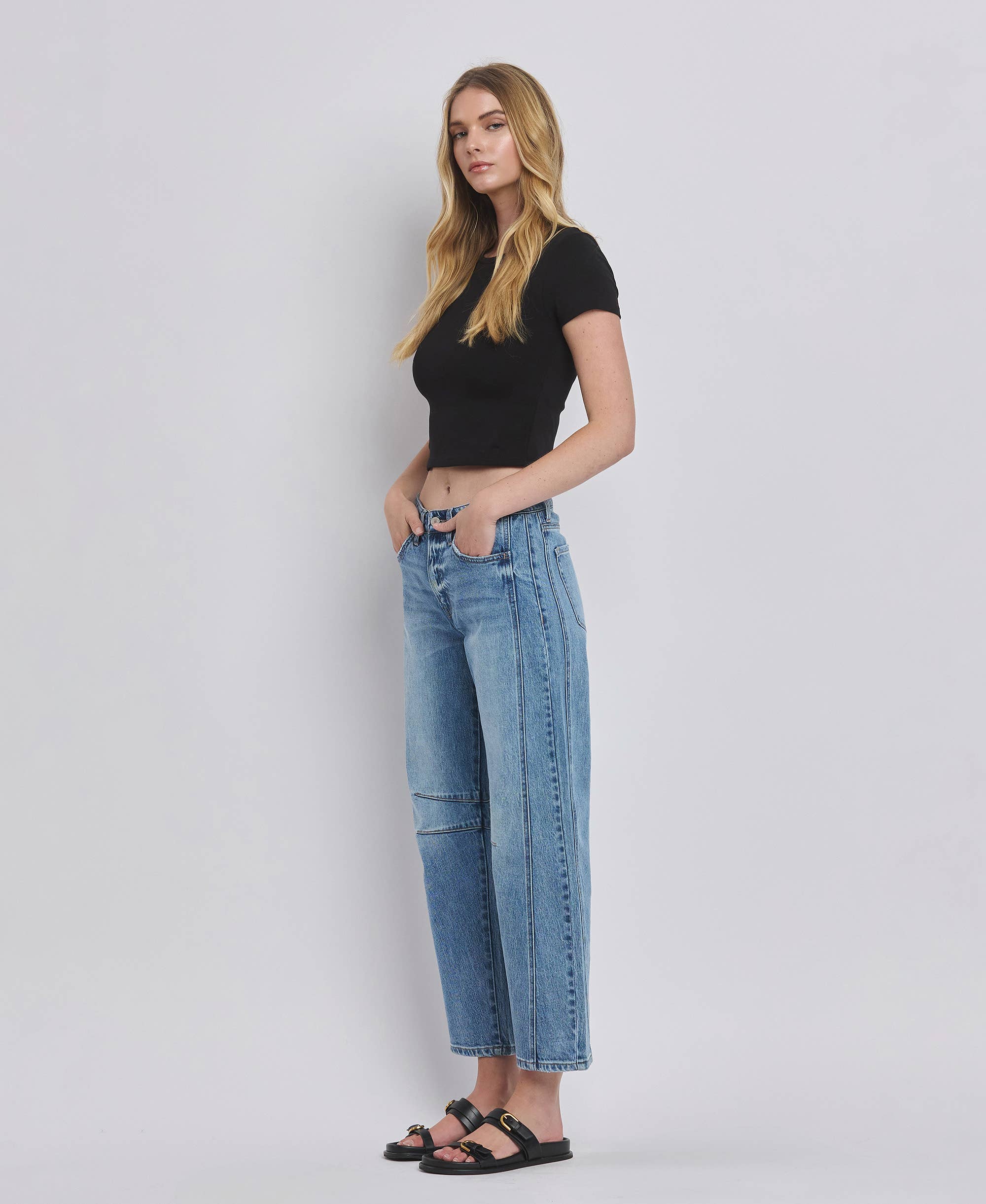 *HIGH RISE DART STRUCTURED FIT BARREL LEG JEANS JUNE 1-3