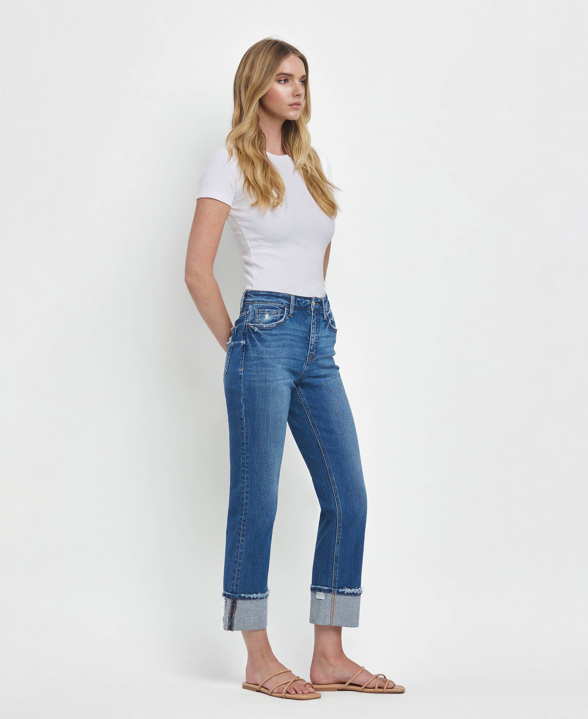 Victoria High Rise Cuffed Straight Jeans