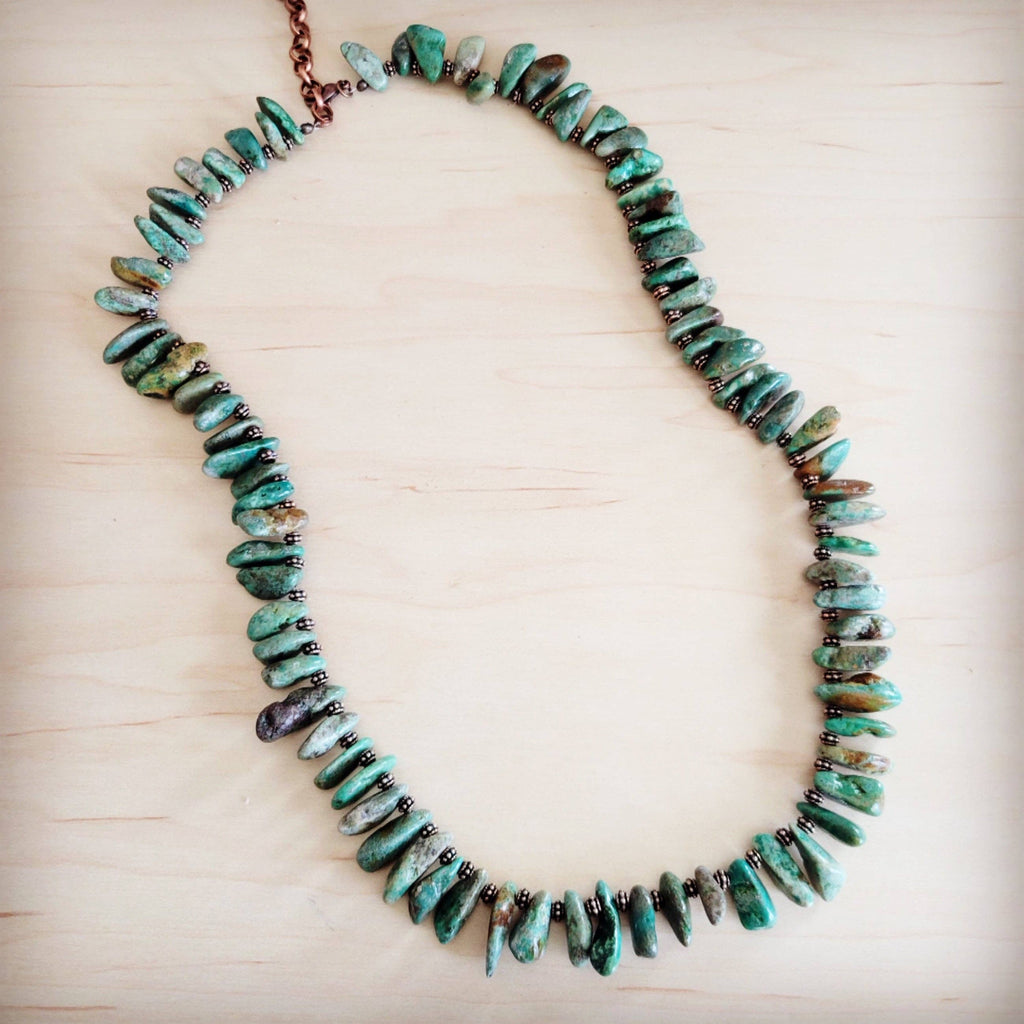 Natural Turquoise Stacked Stone Necklace Matinee Length