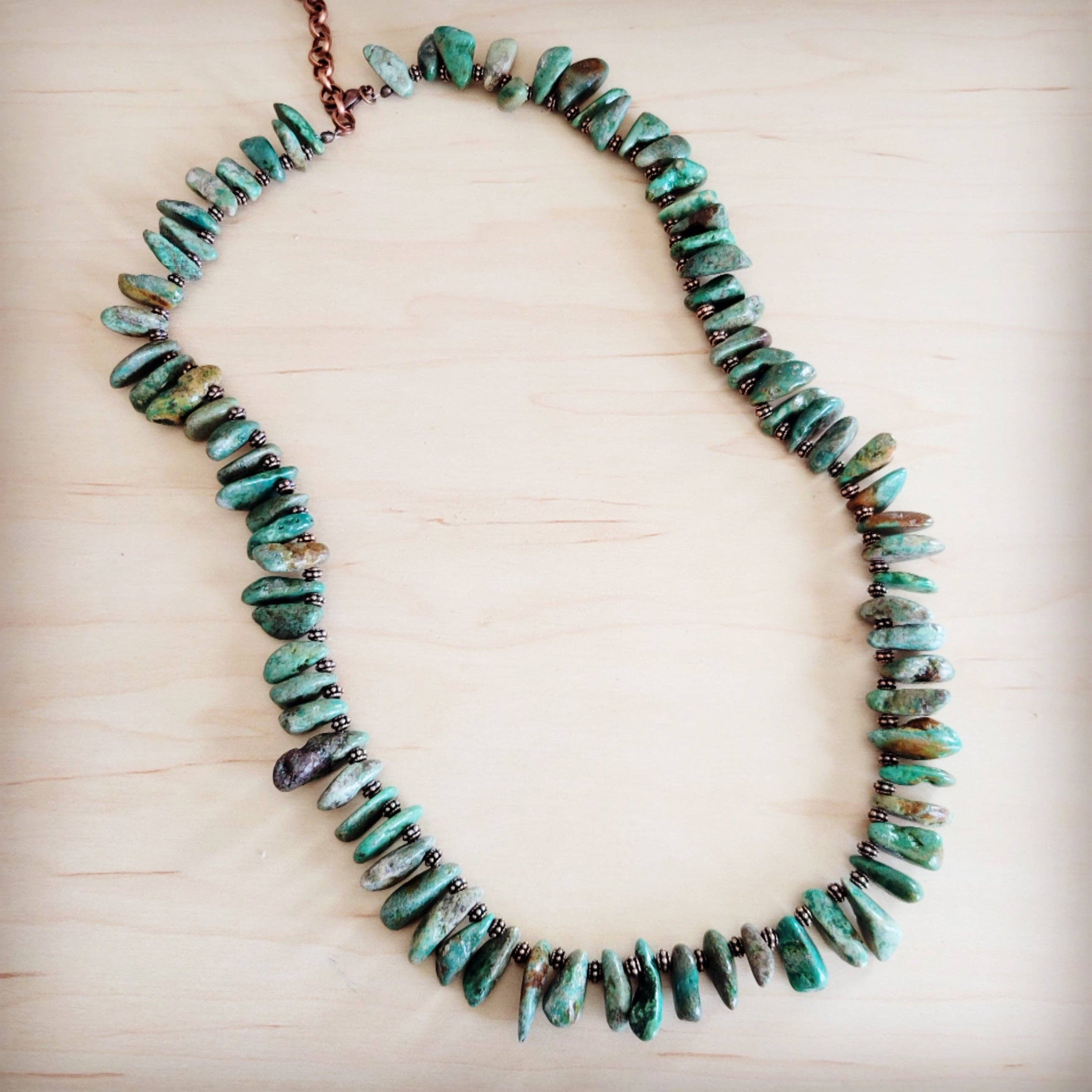 Natural Turquoise Stacked Stone Necklace Matinee Length