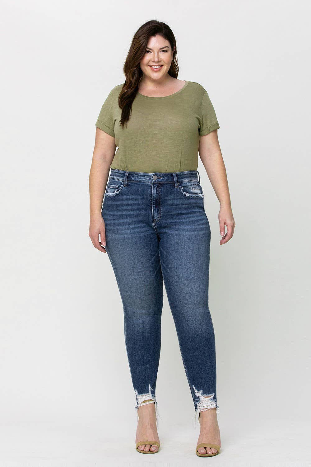 Haylie Plus Size High Rise Distressed Hem Crop Skinny Jeans