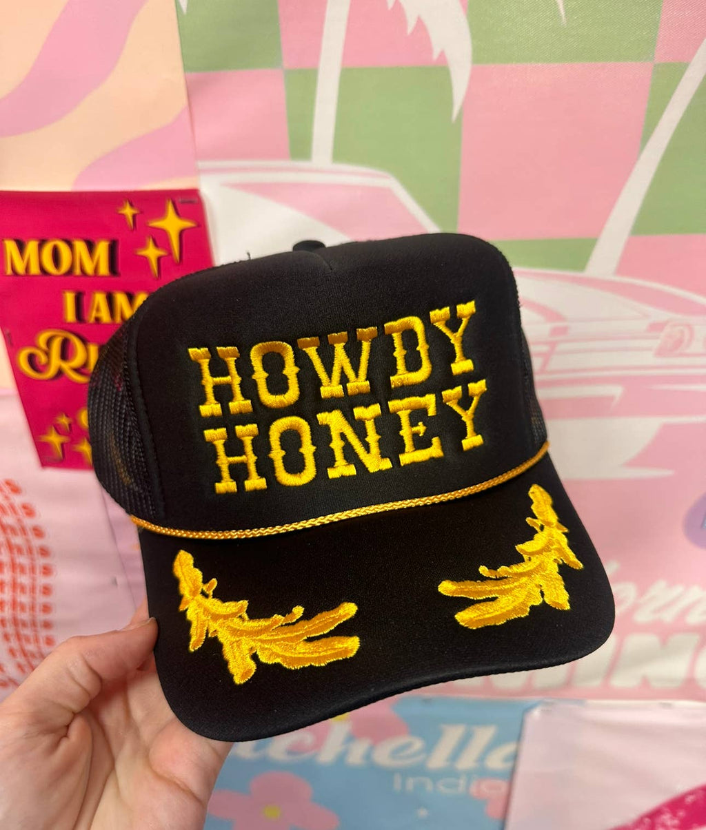 Black Howdy Honey Gold Trucker Hat