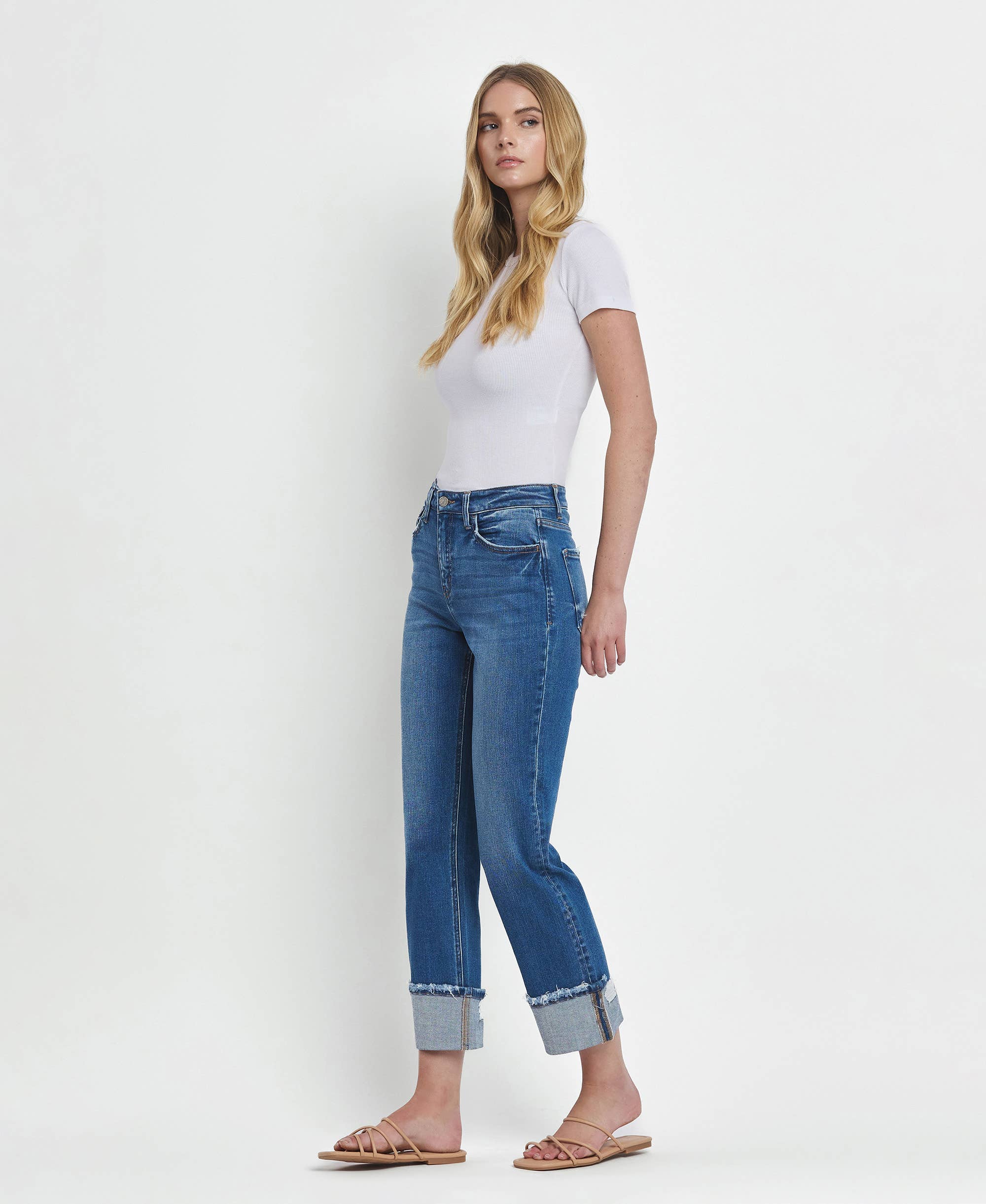 Victoria High Rise Cuffed Straight Jeans