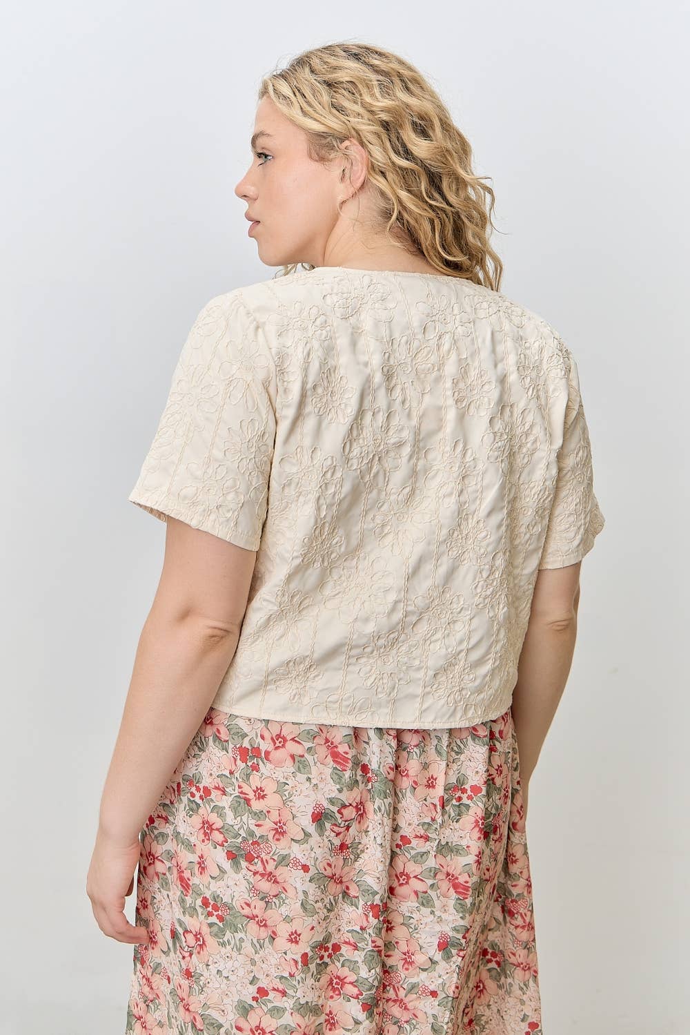 Embroided Flower Front Tie Top - Plus