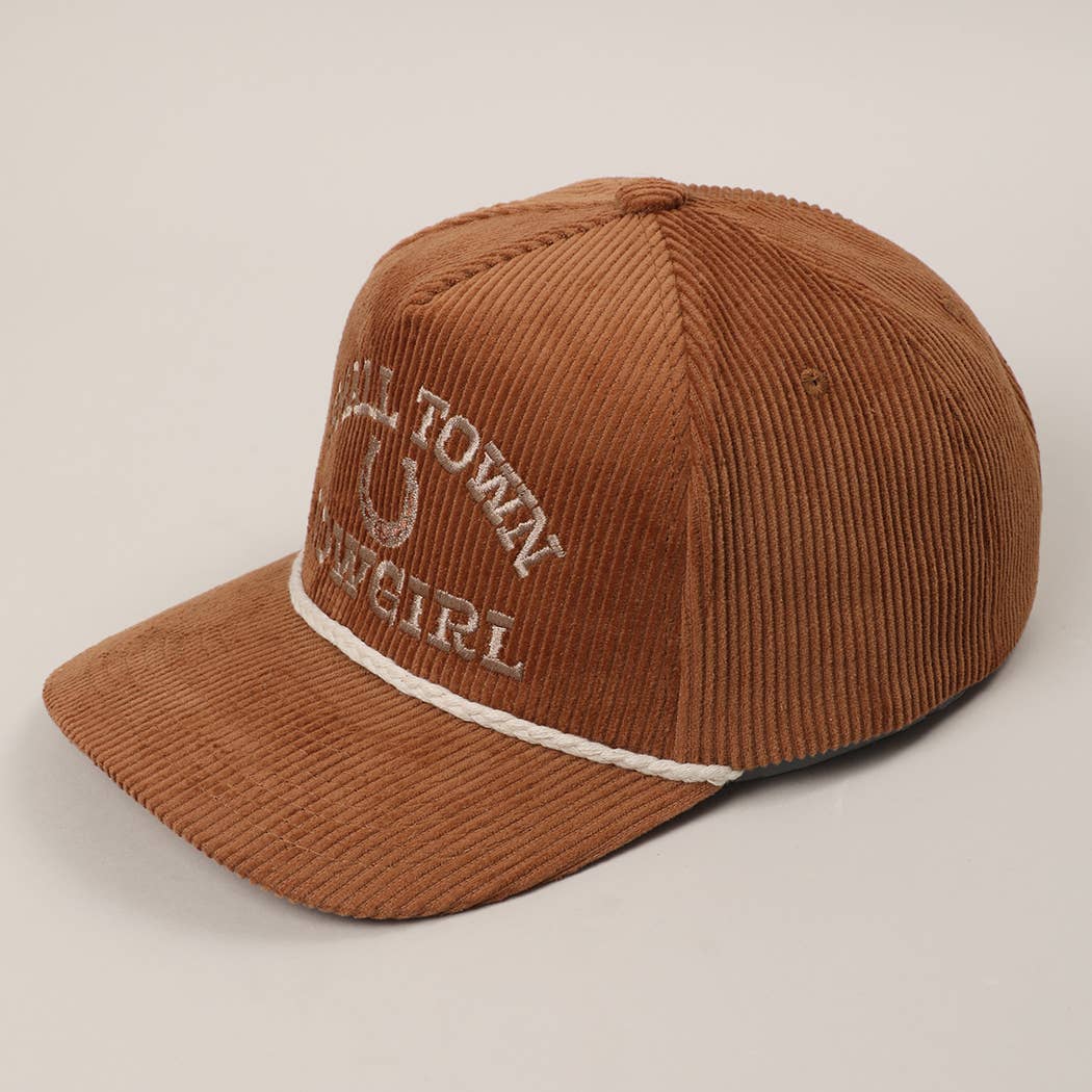 Small Town Cowgirl Corduroy Rope Trucker Hat