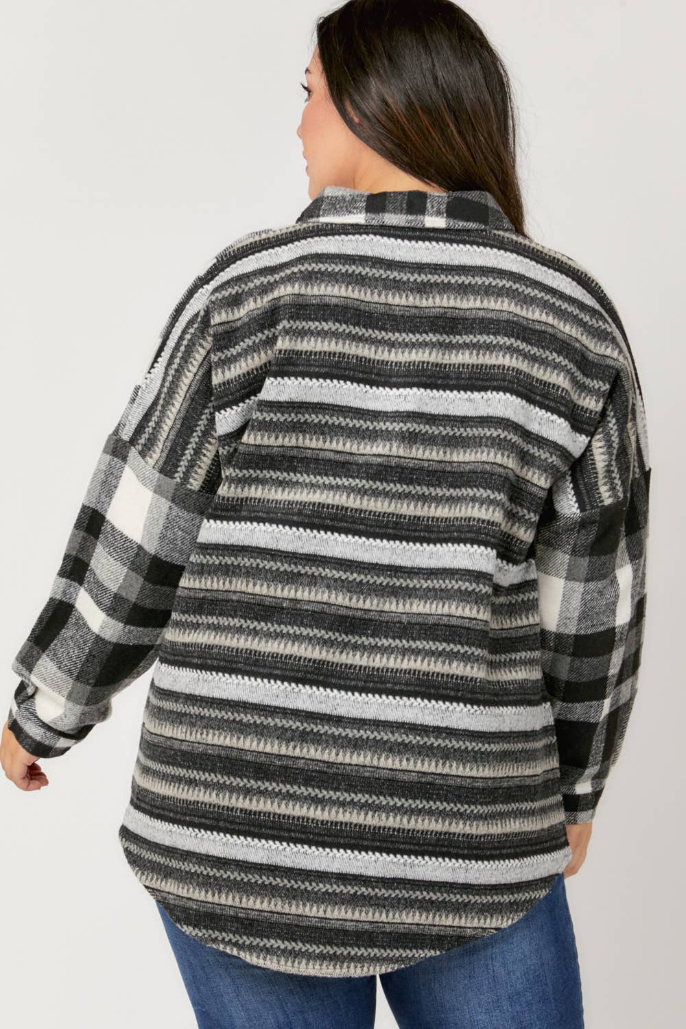 Plaid Button Down Long Sleeve Pocket Shirt Plus