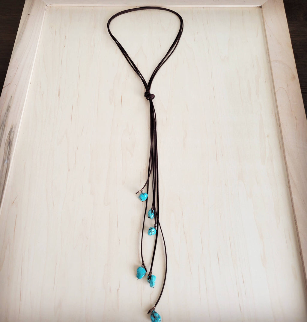 Leather Lasso Necklace with Turquoise Accents