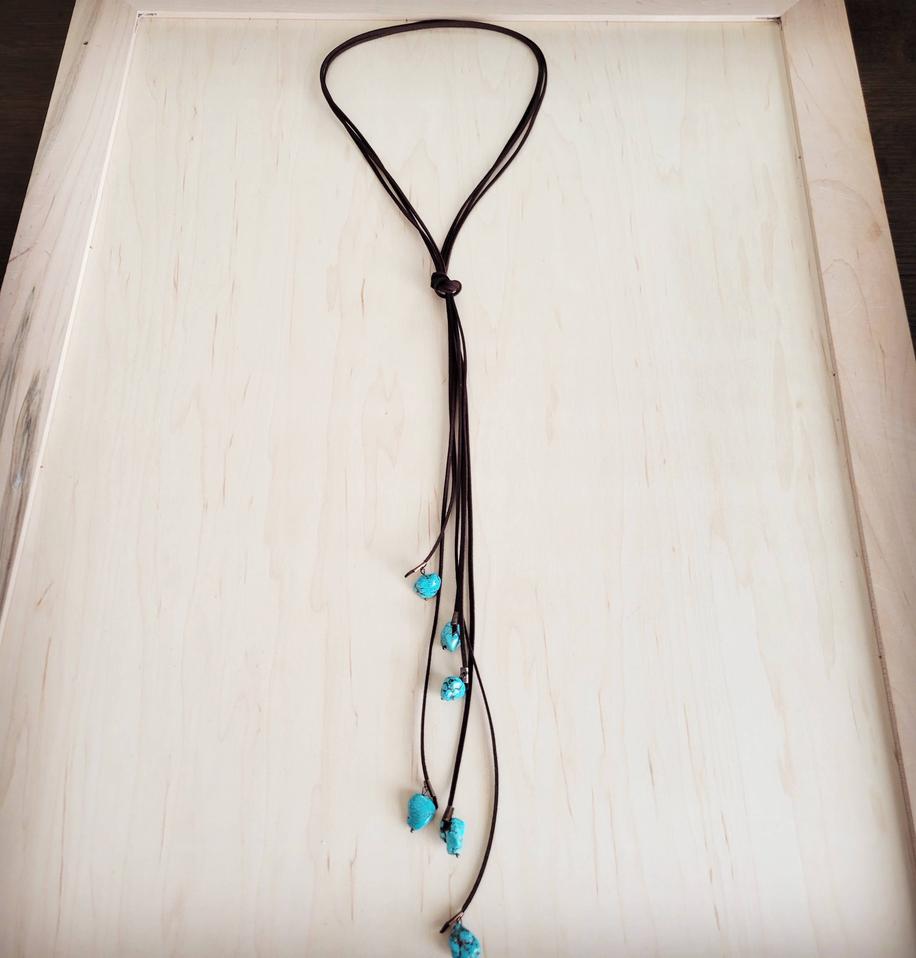 Leather Lasso Necklace with Turquoise Accents